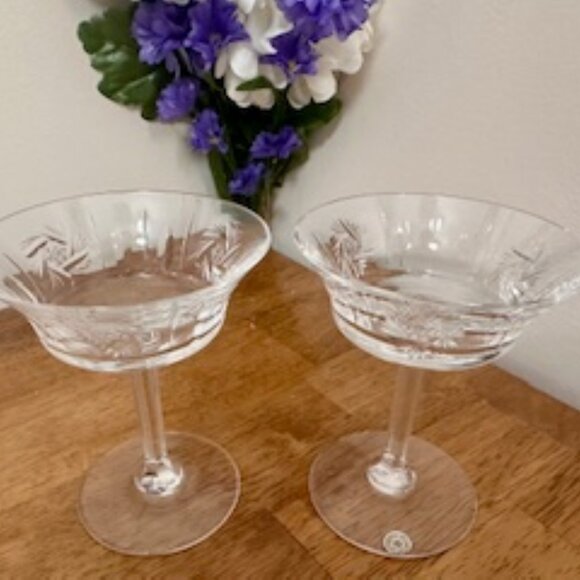 Val St Lambert Belgian Crystal Coupe Glasses – Set of 2 - Hand-Cut‎ Crystal - Picture 4 of 6